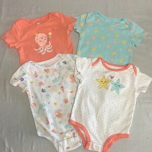 Rococo Vibrant Orange, Blue and white Bodysuit/One Piece set w/ sea life design